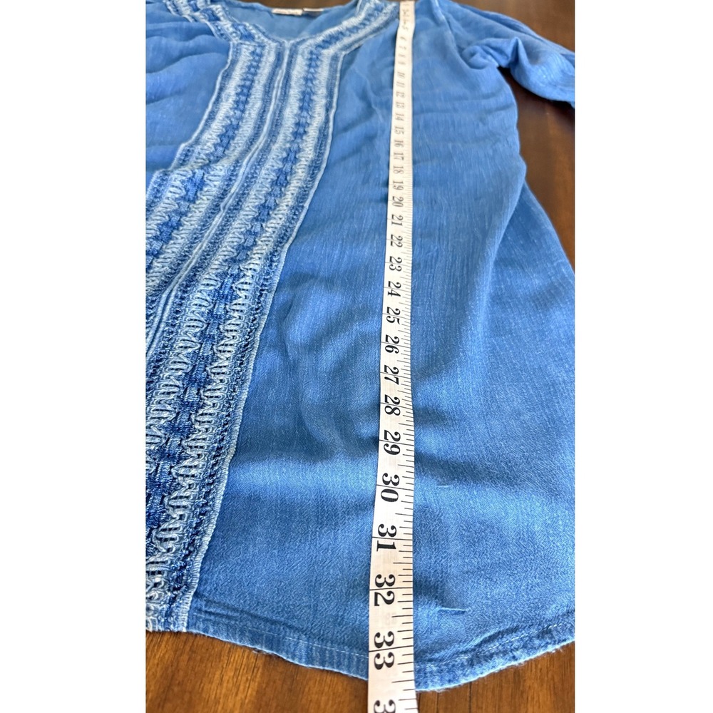 Raya Sun Womens Blue Embroidered V-Neck Tunic Top L/XL Boho Cotton Rayon - Picture 9 of 9